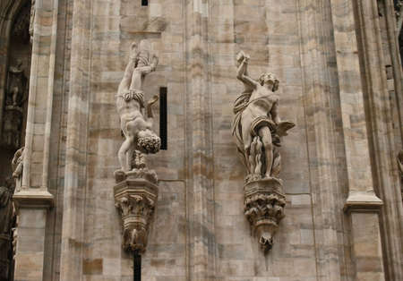 Scupltures in detail on Milan Cathedral の写真素材
