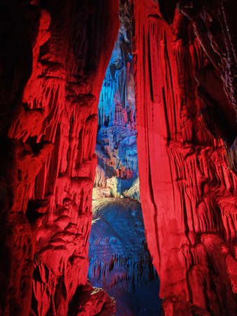 color lights in an underground cave