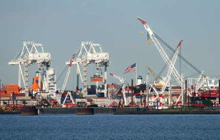 The cranes at a port in New York Harborの写真素材