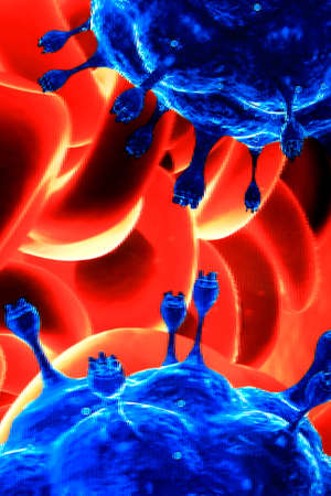 Close-up of red blood cells and germs
