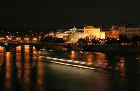 The night view of the beautiful Prague City along the River Vltavaの写真素材