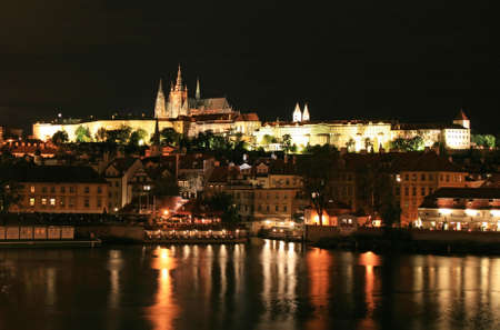 The night view of the beautiful Prague City along the River Vltavaの写真素材