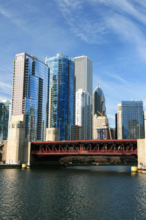The high-rise buildings in the downtown Chicago