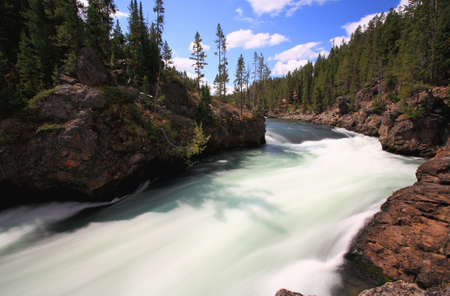 The Yellowstone River near Upper Falls at the Grand Canyon in the Yellowstoneの写真素材