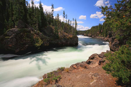 The Yellowstone River near Upper Falls at the Grand Canyon in the Yellowstoneの写真素材