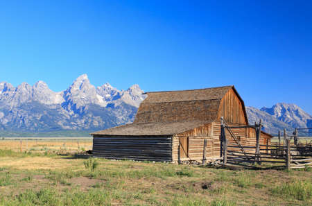 Moulton Barn at Grand Teton National Park in the morning の写真素材