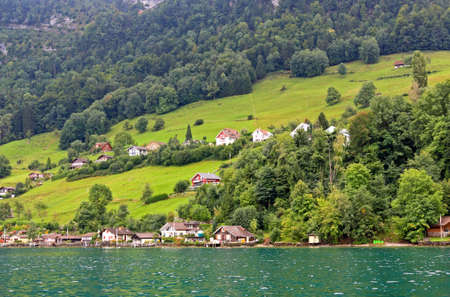 The small village on the hills around Lake Luzern in Switzerland  の写真素材