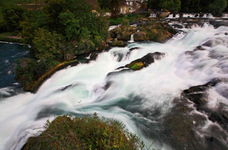 The Europe largest falls Rhine Falls in Switzerland with motion blurの写真素材