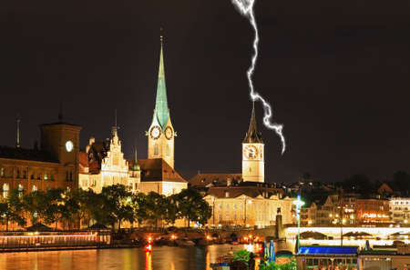 The night view of major landmarks in Zurich Switzerland