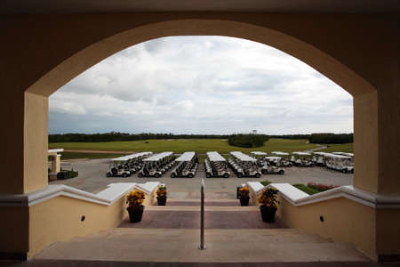 golf carts in a Cancun resort, a fisheye viewの写真素材