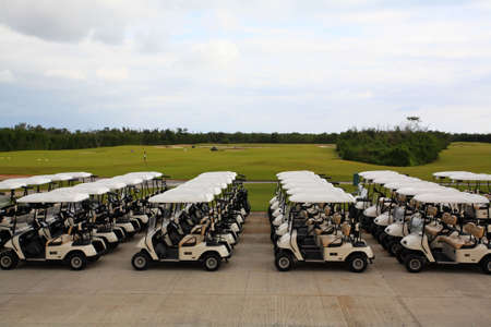 golf carts in a Cancun resort, a fisheye viewの写真素材