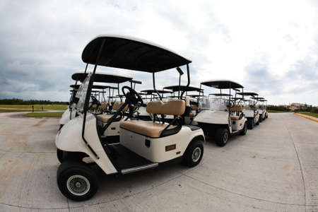 golf carts in a Cancun resort, a fisheye viewの写真素材