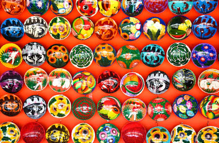 Mexican decoration plates in a Mayan souvenir shopの写真素材