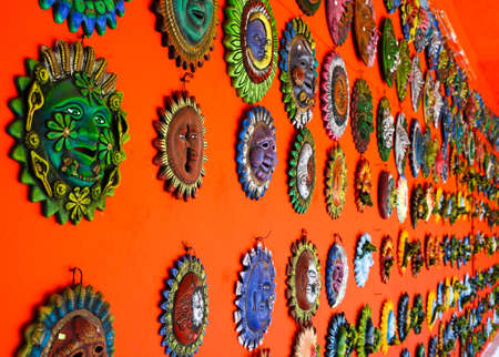 Mexican decoration plates in a Mayan souvenir shopの写真素材