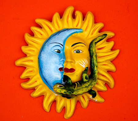 Mexican decoration plates in a Mayan souvenir shopの写真素材