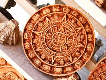 Mexican decoration plates in a Mayan souvenir shopの写真素材