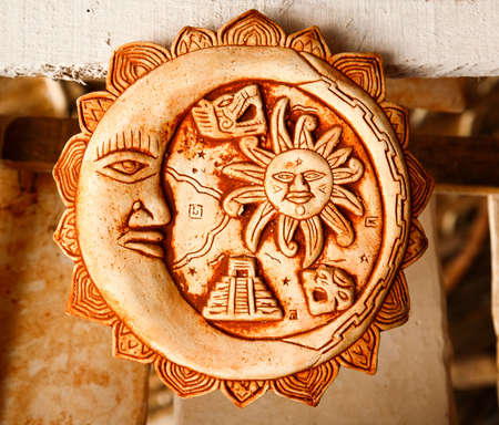 Mexican decoration plates in a Mayan souvenir shopの写真素材