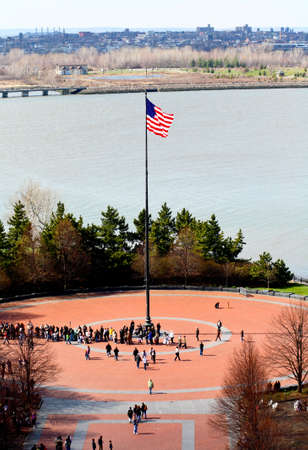 The park of Statue of Liberty in New York Harborの写真素材