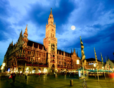 The night scene of town hall at the Marienplatz in Munich The night scene of town hall at the Marienplatz in Munich