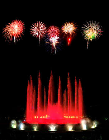 Montjuic (magic) fountain in Barcelona at nightの写真素材
