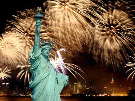 The Statue of Liberty and 4th of July fireworks in NYC