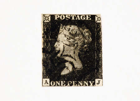 Penny Balck - The first adhesive postage stamp in the world issued by the UK on 1 May 1840.のeditorial素材