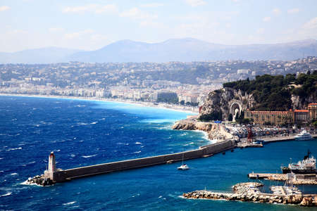 aerial view of the city of Nice and the harborの写真素材