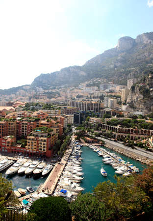 aerial view of the high-rise apartment complex and marina in Monacoの写真素材