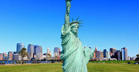 The Statue of Liberty and Lower Manhattan Skylines New York City 

の写真素材