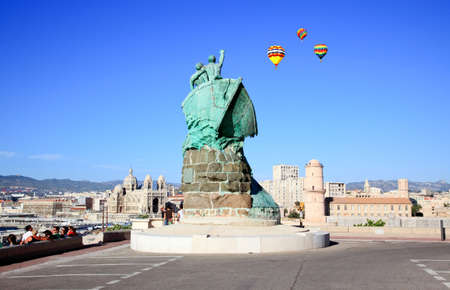 The Cathedral and Fort Saint-Jean in Marseille City, Franceの写真素材