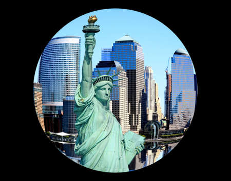 The statue of Liberty and Manhattan Skyline NYC