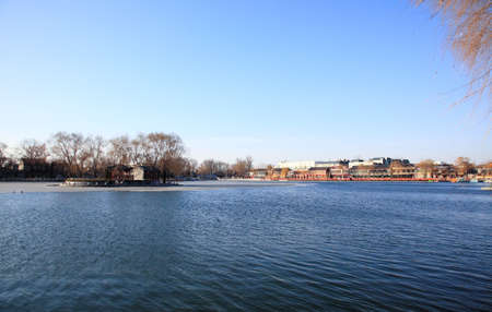 The bar and night club district at Shi-sa-hai  lake in central Beijing Chinaの写真素材