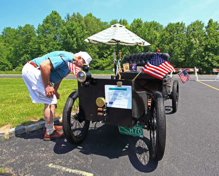 An antique car show in a small town in New Jersey  - a wide-angle viewのeditorial素材