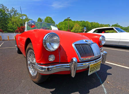 An antique and classic car show in a small town in New Jersey  - a wide-angle viewのeditorial素材