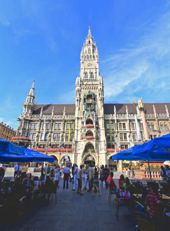 Munich -Sept 1, 2008: tourists wondering around at the marienplatz and city hallのeditorial素材