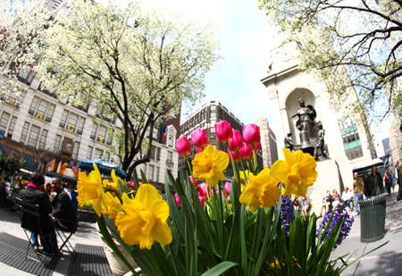 New York City, April 17,2009: The people enjoy sunny spring days at the Herald Square in midtown Manhattan.のeditorial素材