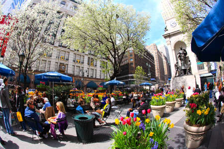 New York City, April 17,2009: The people enjoy sunny spring days at the Herald Square in midtown Manhattan.のeditorial素材