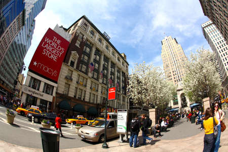 New York City, April 17,2009: The people enjoy sunny spring days at the Herald Square in midtown...