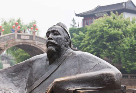 famous poet sculpture in feng-qiao scenery area in water town Suzhou China の写真素材