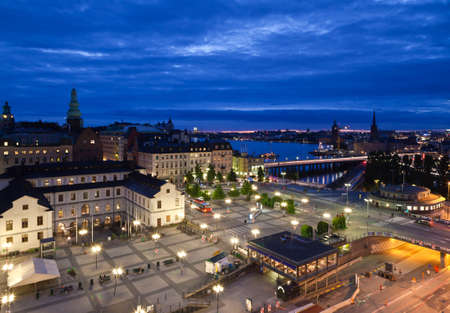 Night scene of the Stockholm City at top of Katarina elevatorの写真素材