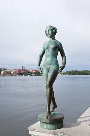 The statue on the river side of the Stockholm city hallの写真素材