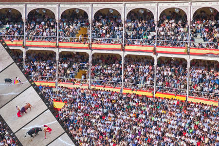 Madrid - OCTOBER 1: The huge crowd jammed in the famous Plaza de Toros are watching the bullfight on OCTOBER 1, 2010 in Madrid. Spain.のeditorial素材