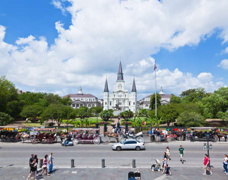 NEW ORLEANS, LOUISIANA - APRIL 3, 2011: scenery around the Jackson Square in the French Quarter New Orleans April 3, 2011, where tourists and locals enjoyed on a sunny weekend in Spring.のeditorial素材