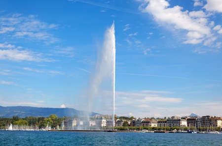Geneva water jet on Lake Lemanの写真素材