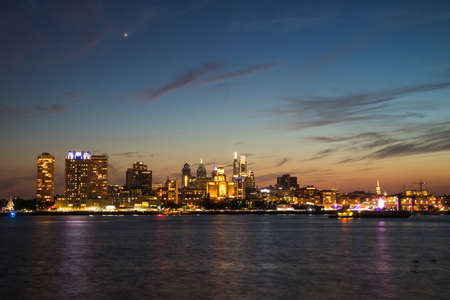 The downtown Philadelphia skylines at sun setの写真素材