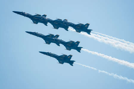 LONG ISLAND â€“ MAY 26: The Blue Angels fly in tight formation during the Bethpage Air Show at...