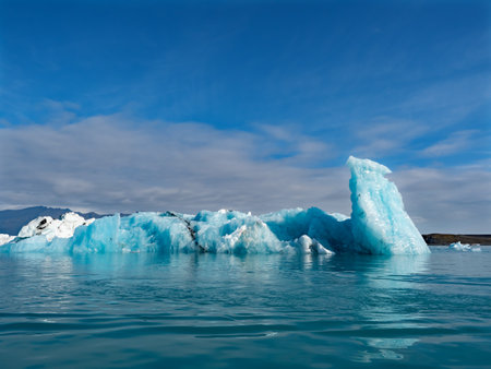 Blue glacier ice floating in Jokulsarlon lagoon, Iceland.