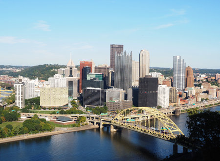 Pittsburgh, USA - 01 October 2021 - The city skyline of Pittsburgh, the second largest city of Pennsylvania.の写真素材