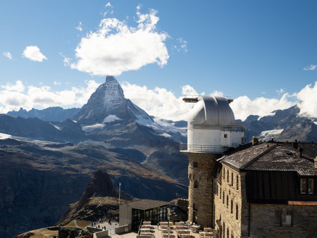 Matterhorn Mountain and the visitor center in a summer Day. Swiss Alps. Switzerlandの写真素材