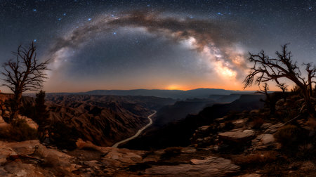 Majestic Milky Way Arching Over a Vast Canyon Landscape